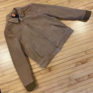 ALL SAINTS Men's Goat Suede Classic Cut Jacket 2 Way Zipper Lined Knit Cuffs XL